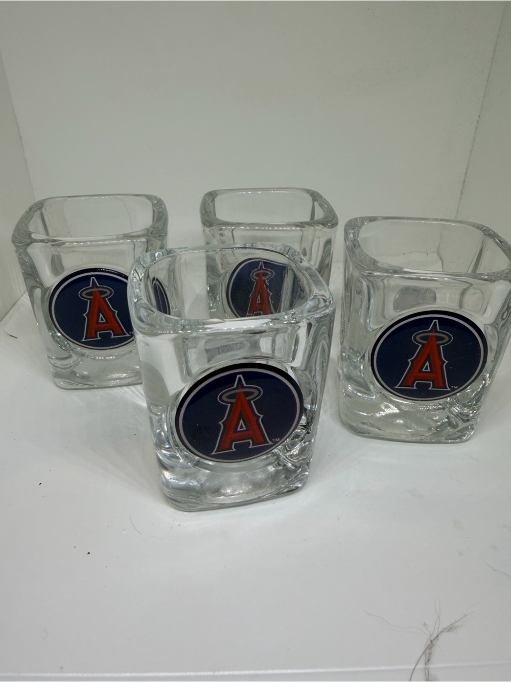 Square Glass Shot Glasses with MLB Angel’s Baseball Team Logo - Set of 4